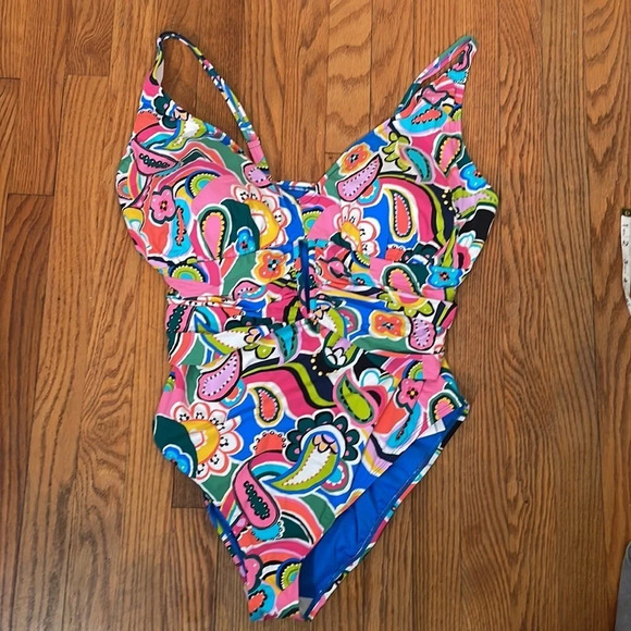 Bleu by Rod Beattie Keyhole Ruched Side Swimsuit Plus Size 20W NWT - Picture 2 of 7